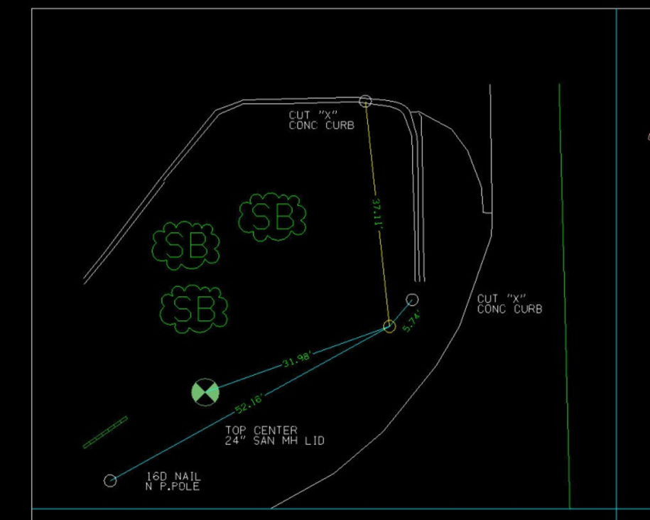 Simplified control‑point reference view with unnecessary survey details removed.