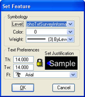 Set Feature dialog with text attributes for Table Text sample.