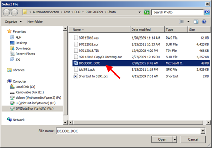 Select File dialog showing folder contents with the index file highlighted.