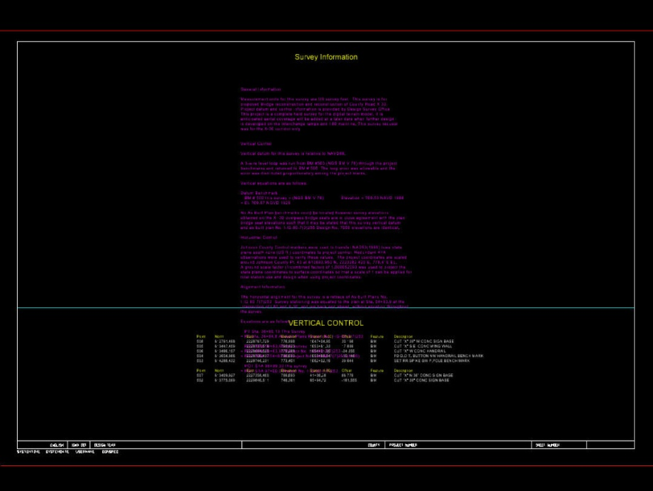 Centered column of survey index information in the Survey Information area.