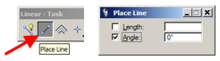 Place Line tool icons and settings for creating a horizontal guide line.