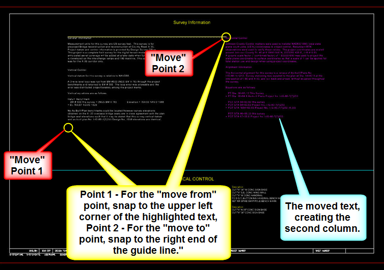 Diagram showing snap points and movement steps used to place the text into the second column.