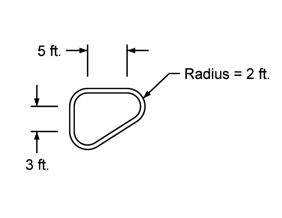 Rounded triangular loop with a 5‑ft width, 3‑ft height, and 2‑ft corner radius.