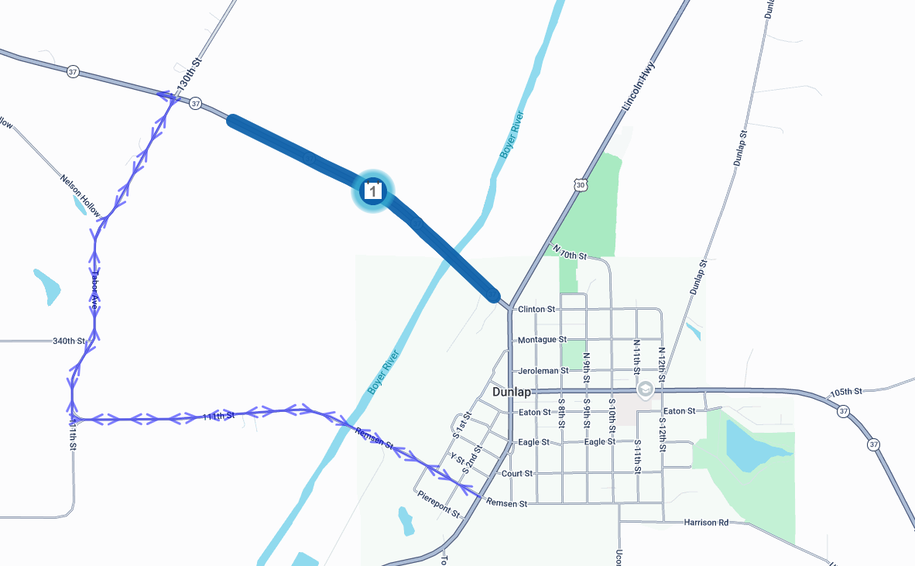 Iowa 37 UP joint project Dunlap detour map
