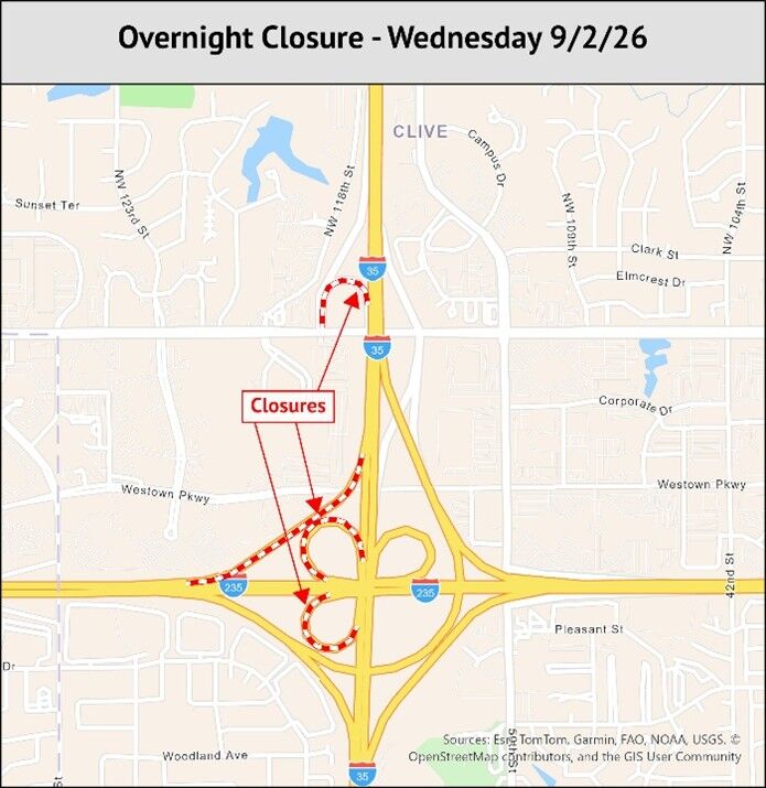 SWMM Overnight closure detour map Sept. 2