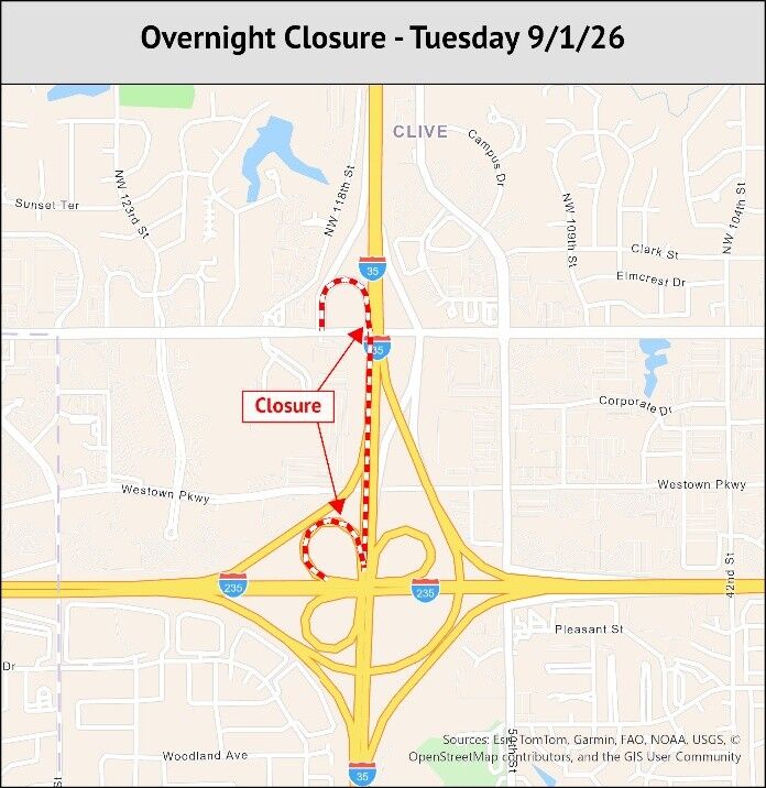 SWMM overnight closure detour map Sept. 1