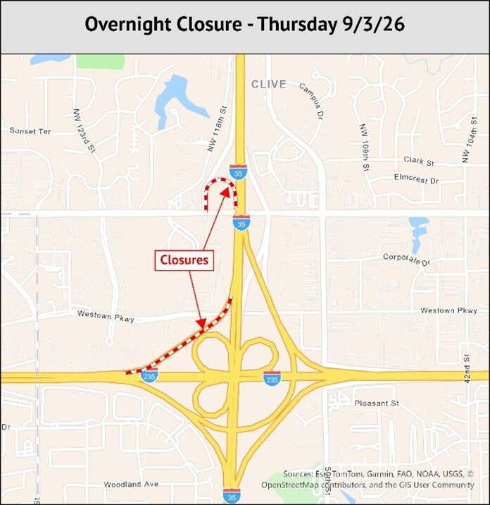 SWMM overnight closure detour map Sept. 3