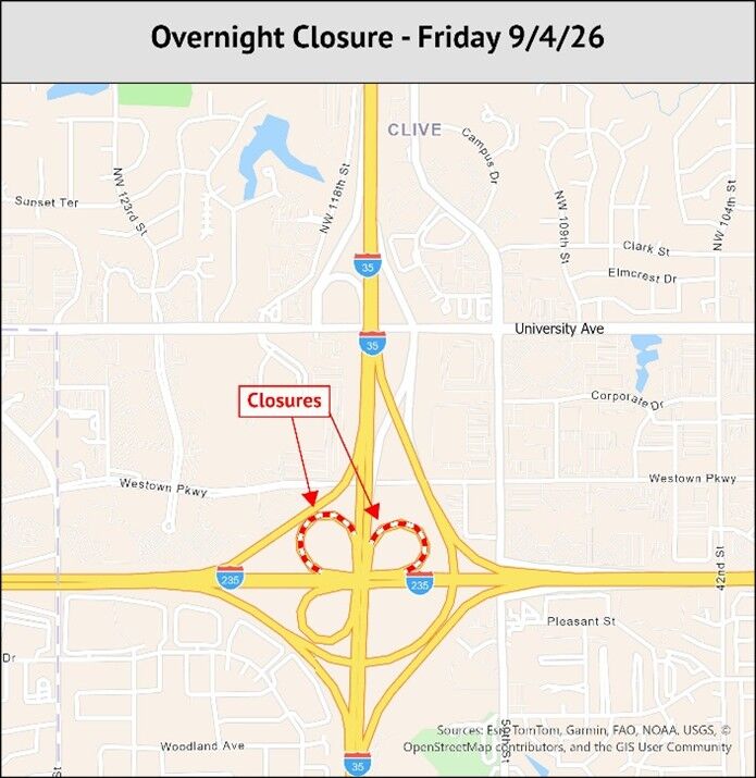 SWMM overnight closure detour map Sept. 4