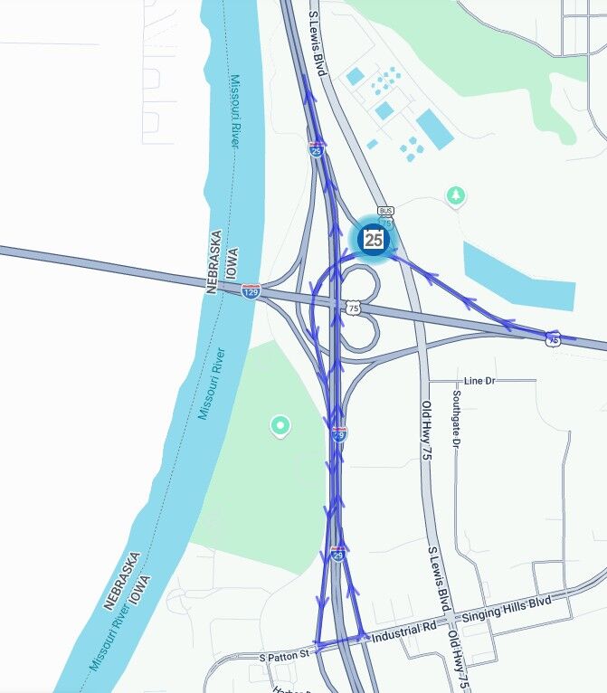 I-29 detour route map Sioux City
