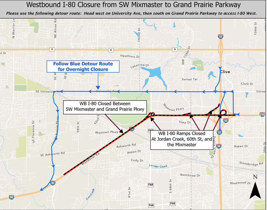 Westbound I-80 overnight closures SW Mixmaster to Grand Prairie Parkway