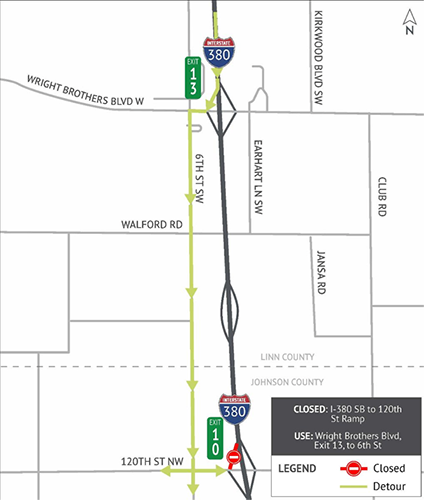 I-380 Southbound to 120th Street Ramp Closure Detour