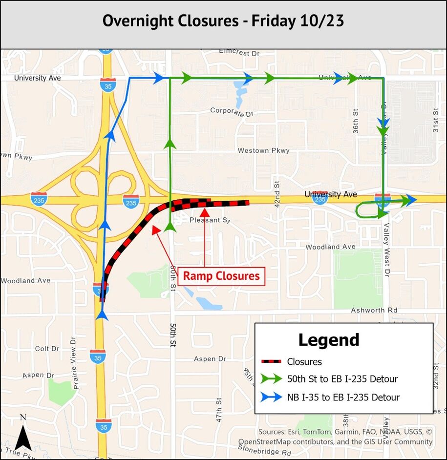 Detour map for closures on October 23
