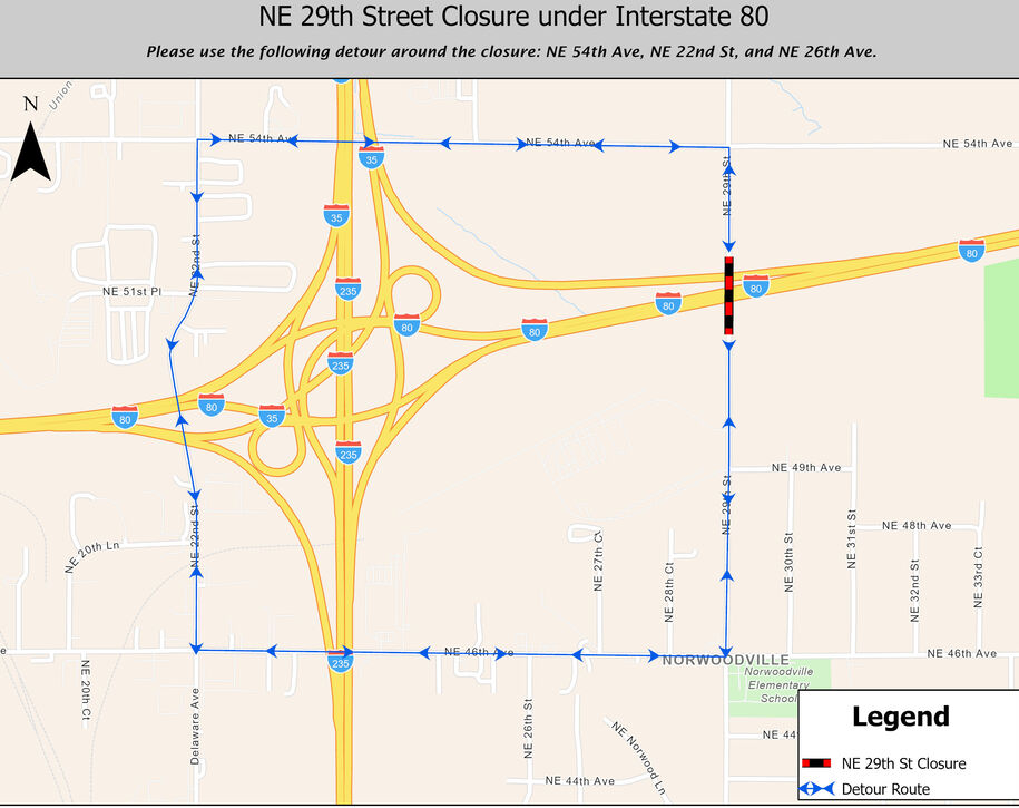 NE 29th Ave Closure detour map