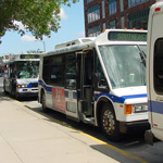 Transit buses awaiting passengers